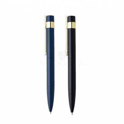 Caneta Esferográfica de Alumínio - Azul e Preto