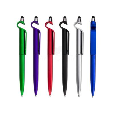 Caneta Plástica com Touch e Suporte para Celular Personalizada