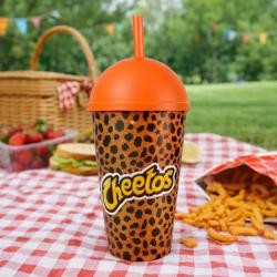 Copo Plástico In Mold Label Com Tampa Bola e Canudo 450ml