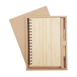 Kit Bloco de Anotações + Caneta em Bambu para Brindes