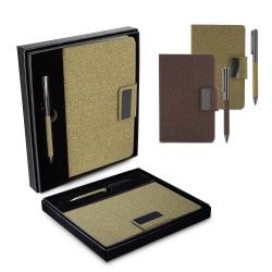 Kit escritório A5 em PU e fibra de café ou chá e Caneta Metalica